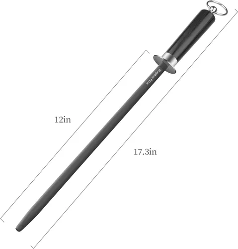 Miniatura 3 de afilador de acero para cuchillos, barra de afilado de cuchillos de acero al carbono alto, afilador de cuchillos de acero para afilar de 30,5 cm