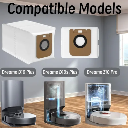 Miniatura 2 de 12 bolsas de polvo de repuesto para aspiradoras robot Dreame D10 Plus RLS3D / D10s Plus / Z10 Pro, gran capacidad de 3 litros de sellado automático