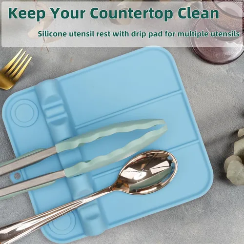 Miniatura 2 de Soporte para cucharas, soporte de cuchara de silicona para estufa con almohadilla de goteo, adecuado para múltiples utensilios de cocina, soporte