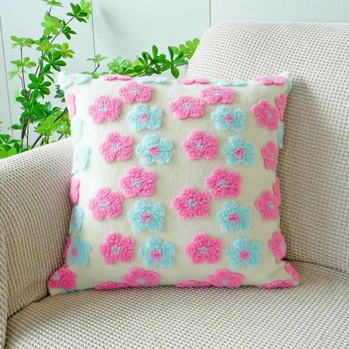 Fundas de almohada decorativas de primavera y verano de 18 x 18 pulgadas, decoración de casa de campo, color rosa y azul, linda flor, suave felpa de