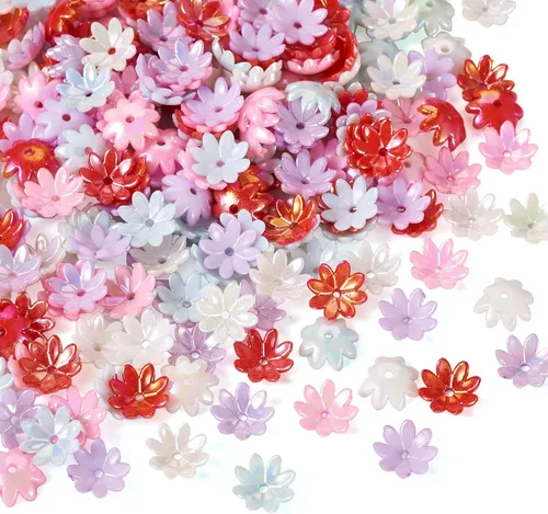 Cheriswelry - 250 tapas de cuentas acrílicas de flores de 0.394 pulgadas, 8 pétalos, cuentas espaciadoras de flores coloridas, tapas de extremo para