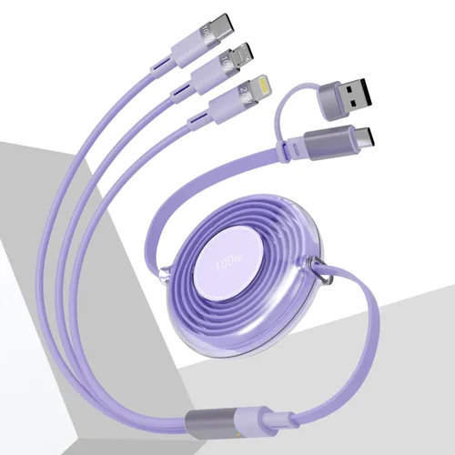 Miniatura 8 de Cable de carga USB C retráctil multi 5 en 1 USB A/tipo C a Lightning/USB C/Micro iPhone, cable de carga múltiple de 100 W para iPhone 15 14 13 12
