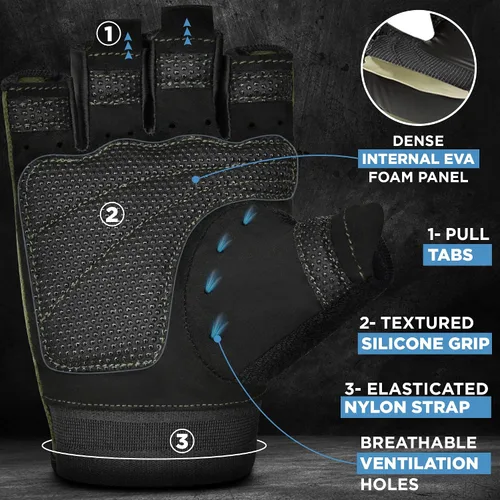 Miniatura 4 de Guantes de levantamiento de pesas RDX para gimnasio, fitness y entrenamiento, protección antideslizante de la palma, medio dedo, guantes