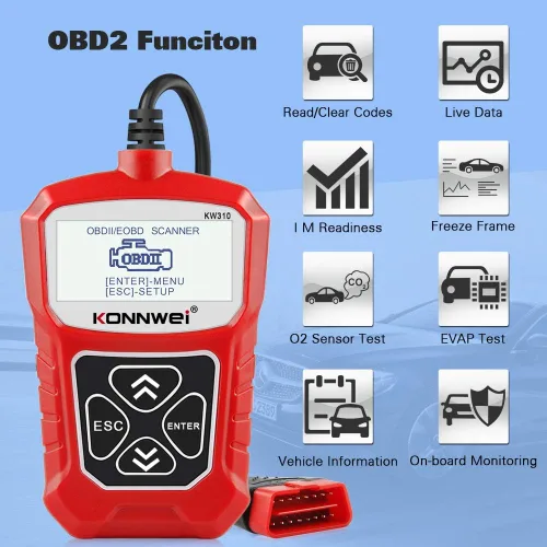 Miniatura 2 de KONNWEI Escáner OBD2 KW310 con funciones OBDII completas, 10 modos, lector de códigos de falla del motor automotriz, herramienta de escaneo