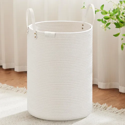 Miniatura 22 de VIPOSCO Cesta alta para ropa sucia, cesta grande para ropa sucia con mango de cuero, cesta de almacenamiento de cuerda tejida para manta, juguete