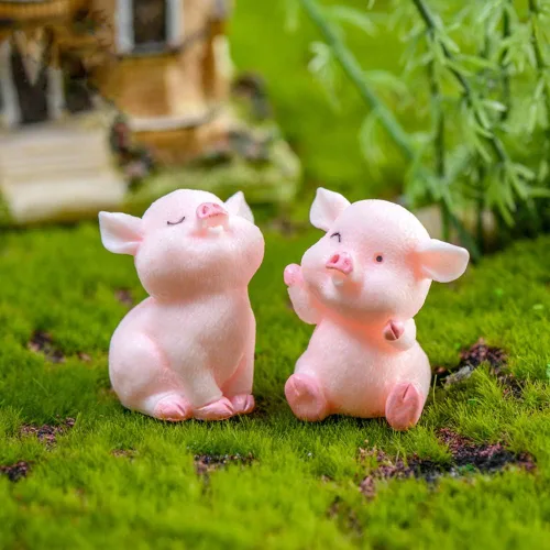 Miniatura 3 de Figuras de cerdo en miniatura, 8 piezas de figuras de juguete de cerdito rosa, decoración de pasteles para decoración de hadas jardín, coche