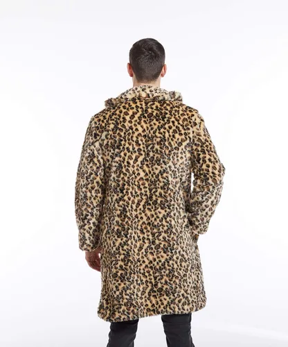 Miniatura 2 de UMREN Abrigos de piel sintética de leopardo para hombre, chaqueta larga de lujo, parka cárdigans