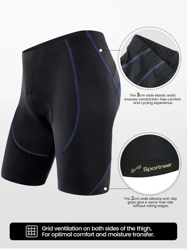 Miniatura 10 de Sportneer Pantalones cortos de ciclismo acolchados para hombre, acolchado 4D, pantalones cortos de ciclismo para hombre, transpirables y absorbentes