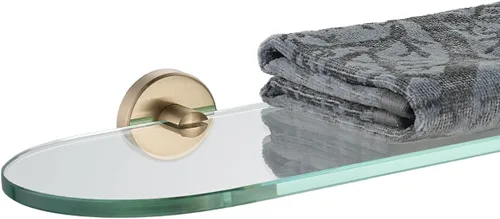 Miniatura 11 de JQK Estante de vidrio para baño dorado, almacenamiento de ducha de vidrio templado de 20 por 5 pulgadas, montaje de pared dorado cepillado de acero