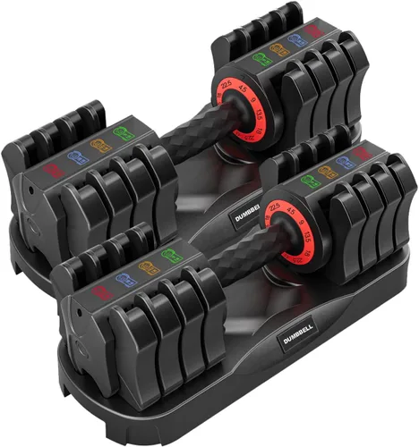 Miniatura 9 de Juego de mancuernas ajustables, juego de mancuernas 5 en 1 con mango de metal antideslizante, equipo de gimnasio en casa de ajuste rápido