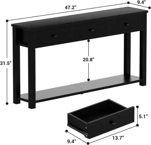 Miniatura 3 de Homieasy Mesa consola de granja con 3 cajones, mesa de sofá de madera de 47 pulgadas con estante de almacenamiento para sala de estar, detrás