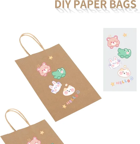 Miniatura 5 de Toovip Paquete de 50 bolsas pequeñas de papel kraft marrón liso de 5.25 x 3.25 x 8.25 pulgadas con asas a granel, bolsas de regalo para regalos