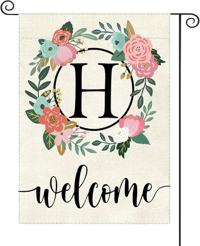 Miniatura 14 de Bandera de jardín con letra monograma, floral, 12 x 18 pulgadas, doble cara para exterior, pequeña de arpillera, familia, apellido, bandera inicial