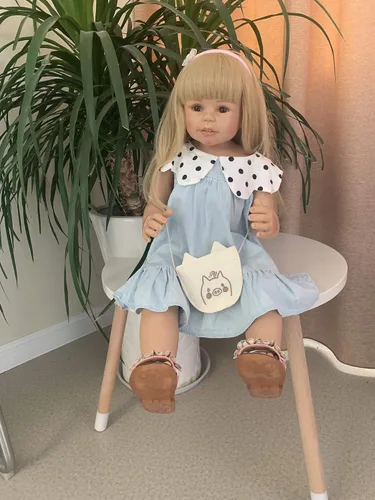 Miniatura 4 de iCradle Muñecas Reborn de 28 pulgadas para niñas pequeñas rubias de pelo largo de vinilo de cuerpo completo Reborn muñecas hechas a mano