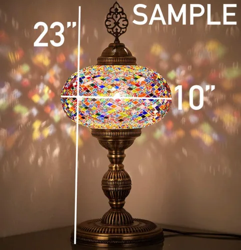 Miniatura 3 de DEMMEX Lámpara de mesa de mosaico marroquí turco XXL con globo de tamaño más grande de 10 pulgadas, pantalla de lámpara bohemia de mesita de noche
