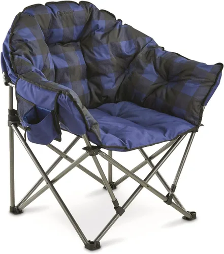 Guide Gear Silla de campamento Club, de gran tamaño, portátil, plegable con asientos acolchados, capacidad de 500 lb. Azul a cuadros