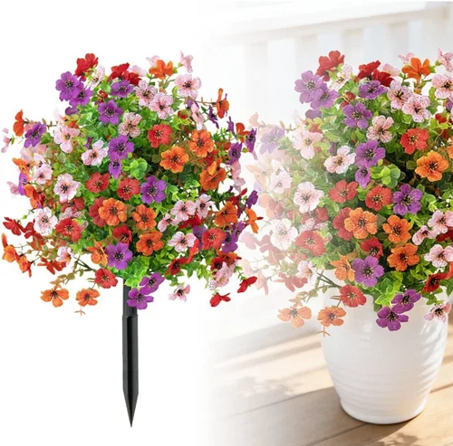 Miniatura 12 de Flores artificiales resistentes a los rayos UV: flores artificiales de 16 pulgadas para exteriores - Estacas de jardín de flores sintéticas