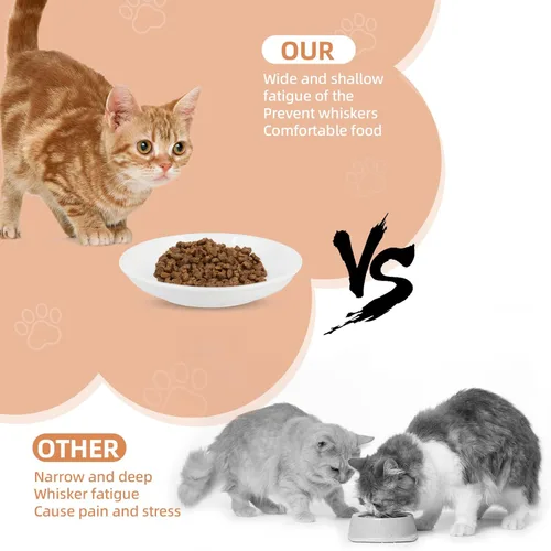 Miniatura 3 de Paquete de 6 cuencos de comida para gatos, cuencos de cerámica para gatos, juego de cuencos antifatiga para gatos, platos de 5.5 pulgadas poco blanco