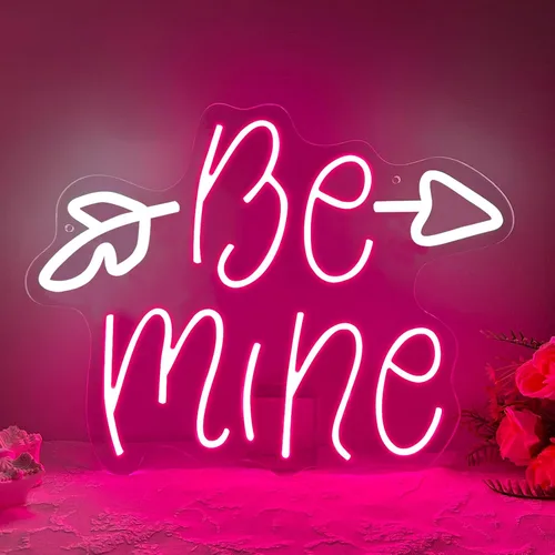 Letrero de neón "Be Mine", Letrero de luz LED regulable para decoración de arte en la pared, fondo rosa y blanco para dormitorio, club, fiesta, bar,