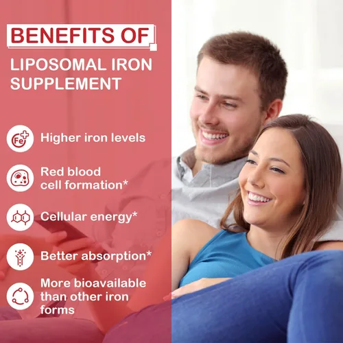Miniatura 6 de Suplemento liposomal de hierro Fe para mujeres, suplemento de hierro de 65 mg con ácido fólico y vitamina B12 para hombres, apoyo diario de sangre