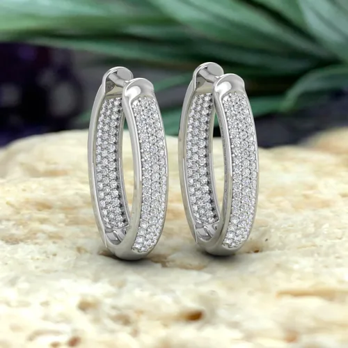Miniatura 6 de Aretes tipo argolla con diamantes de 1 quilate en oro de 10 quilates o platino 950