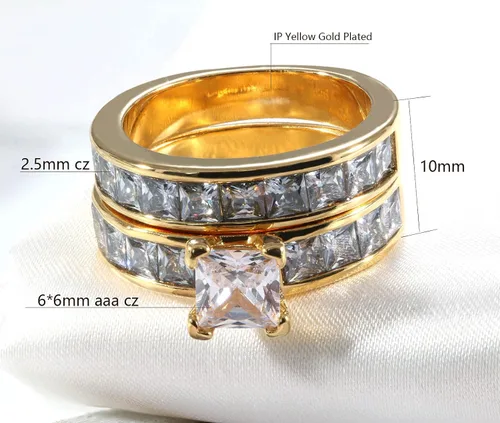 Miniatura 5 de Juego de anillos de boda de dos anillos, para parejas, de 10 quilates de oro amarillo, relleno de circonia cúbica blanca, para compromiso y boda