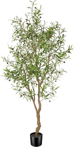 FEELEAD - Árbol de olivo artificial de 7 pies - Árbol de seda de olivo falso en maceta con ramas naturales de olivo y hojas realistas, árbol