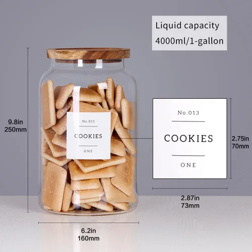Miniatura 3 de Tarro grande de vidrio para galletas de 1 galón con tapas herméticas de acacia, contenedores de almacenamiento de alimentos grandes gruesos con 42