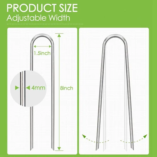 Miniatura 2 de Grapas para paisajismo de 8 pulgadas, paquete de 12 estacas galvanizadas para paisajismo de servicio pesado calibre 8 en forma de U, estacas
