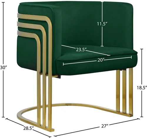 Miniatura 3 de Meridian Furniture 533Green Rays Collection - Silla decorativa tapizada de terciopelo con acabado de metal dorado cepillado, verde, 27 pulgadas