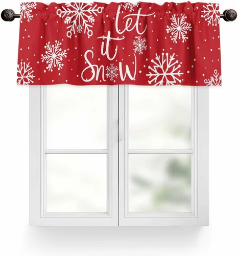 Miniatura 37 de Cenefa de cortina con lazo rojo de Navidad para ventanas, sala de estar, cocina, baño, granja, bolas de Navidad de acuarela con diseño de bayas