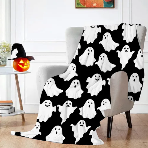 Miniatura 3 de Jbralid Manta de Halloween divertida con fantasma, lindo y espeluznante de Halloween, manta de franela ligera y acogedora para dormitorio, sala