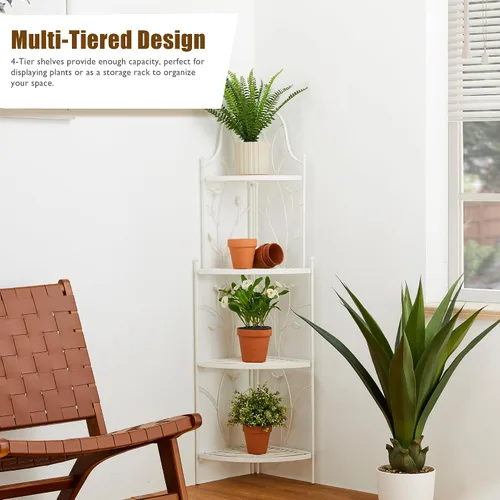 Miniatura 6 de Glitzhome Estante de metal blanco de 52 pulgadas de alto con 4 niveles para interior y exterior, jardín, granja