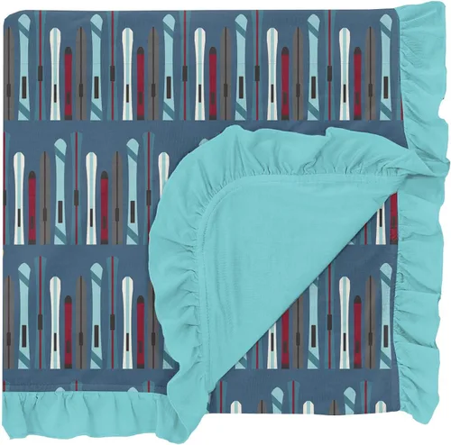 Miniatura 3 de KicKee Pants Manta estampada con volantes, fácil transición de cuna a cama, mantas suaves y sedosas para bebés y niños