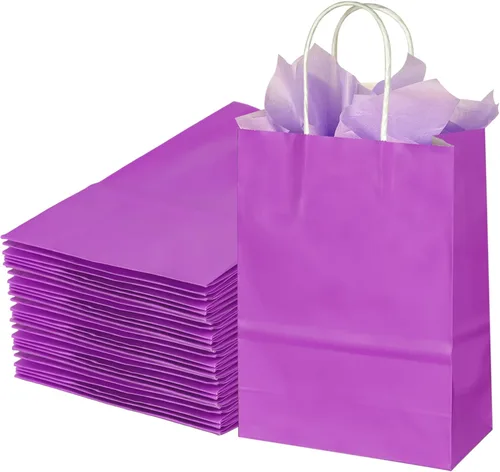 Miniatura 14 de BLEWINDZ 32 Bolsas Pequeñas de Papel para Regalos con Papel de Seda, Bolsas Amarillas para Obsequios de Fiesta con Asas, Bolsa de Golosinas de 8.7