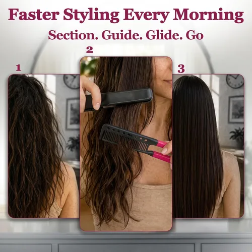 Miniatura 7 de Peine de Alisado de Cabello HerStyler - Peine Alisador para Plancha - Facilita el Estilo - Obtén Cabello Lacio en Minutos (Rosa)