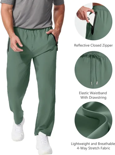 Miniatura 4 de Hebepol Pantalones de senderismo ligeros para hombre, de secado rápido, pantalones deportivos de pesca, correr, entrenamiento, 3 bolsillos