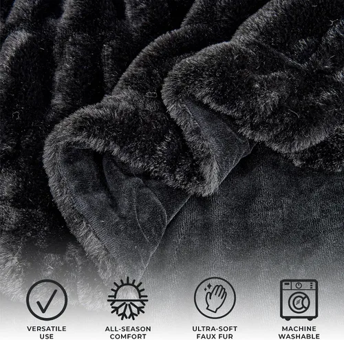 Miniatura 2 de Great Bay Home Manta mullida de piel sintética fruncida, color negro, ultra suave, reversible, manta gruesa para silla, sofá o cama, manta cálida