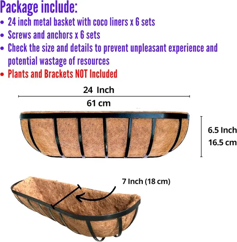 Miniatura 2 de LaLaGreen - Cajas de plantador para barandillas de terraza (61 cm, paquete de 6) Macetas de pared de metal para plantas al aire libre, color negro