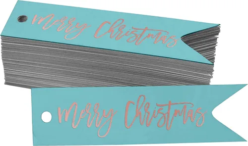 Miniatura 62 de Etiquetas de papel colgantes con texto en inglés "Merry Christmas", 50 unidades Blanco