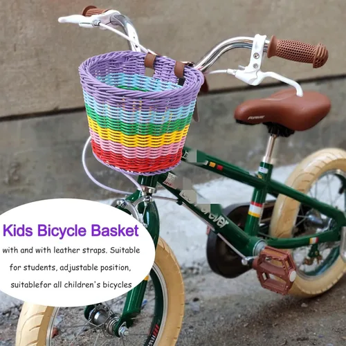 Miniatura 6 de Cesta de bicicleta para niñas, cesta de bicicleta ajustable para manillar delantero con serpentinas de bicicleta, juego de campana/molino de viento