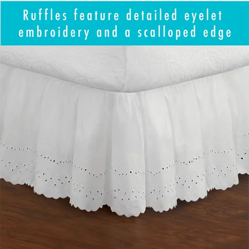 Miniatura 4 de Fresh Ideas falda de cama de 18 pulgadas con volantes calados color hueso Blanco
