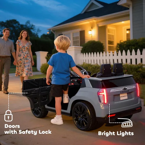 Miniatura 9 de Aosom Chevrolet Tahoe Ride On Car con licencia de 12 V 7 AH batería de juguete con control remoto parental, luces LED, música, suspensión de 4 Gris