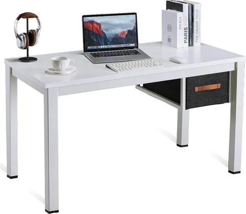 Escritorio blanco para computadora con cajón, escritorios de trabajo de oficina en casa de 47 pulgadas, escritorio moderno para computadora de