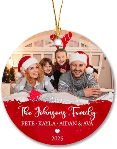 Miniatura 18 de Marco de fotos personalizado para perro, adorno de Navidad 2025 – Nombre y año personalizados para decoración de árboles, adorno de imagen