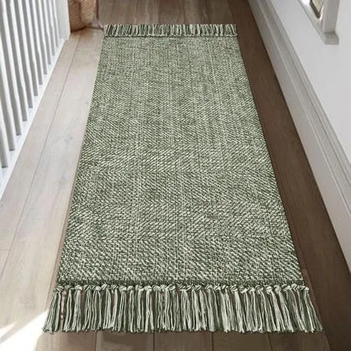 Miniatura 19 de Collive - Tapete de pasillo de cocina, 2 x 4.3 pies, tejido a mano, reversible, lavable, de algodón, color blanco/beige, para baño, pasillo