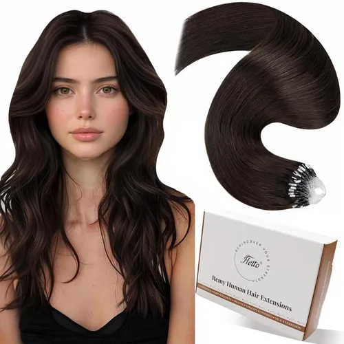 Miniatura 38 de Hetto Extensiones de cabello humano con nano cuentas, balayage, extensiones de cabello humano, color negro degradado a plateado, extensiones