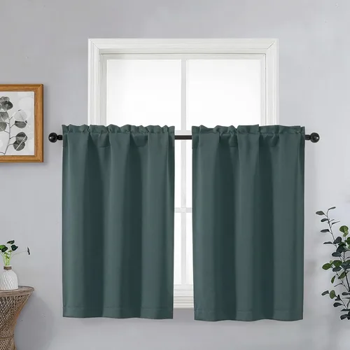 Miniatura 223 de OVZME Cortinas opacas turquesa para tratamiento de ventanas pequeñas, cortinas cortas con bloqueo de luz para ventana de cocina sobre el fregadero