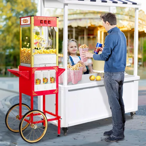 Miniatura 8 de Máquina de palomitas de maíz ROVSUN estilo cine con carrito y ruedas, hervidor de 8 onzas, hace hasta 32 tazas de palomitas, con dispensadores