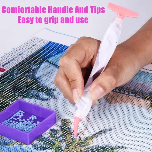 Miniatura 4 de Juego de herramientas de accesorios de pintura de diamante, 15 bolígrafos de arte actualizados, puntas de hilo con rodillo anticaídas, cera